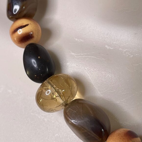 Tigers Eye Oval Pendant Necklace Choker Agate Stone Jewelry Vintage u - Picture 4 of 6